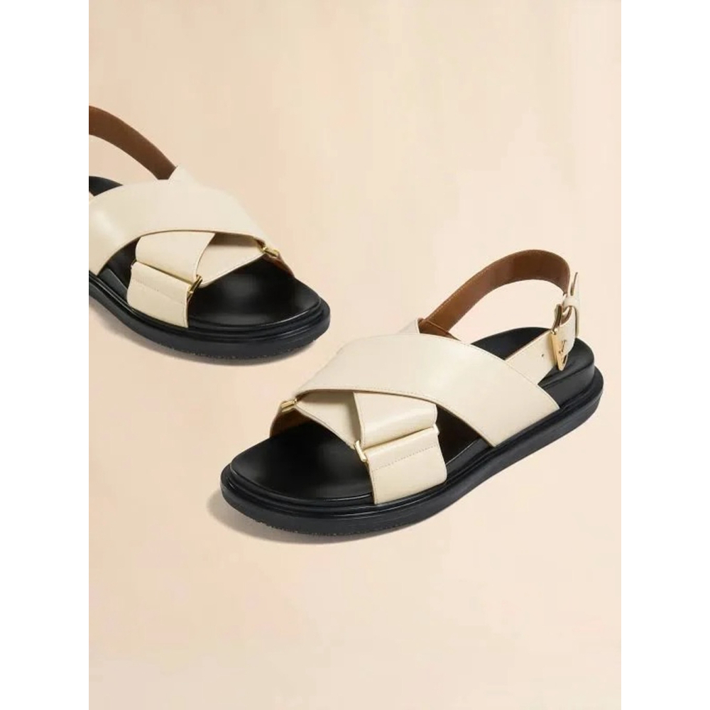 Women's Marni Crisscross Fussbett Sandals in Beige and Black, Size 6